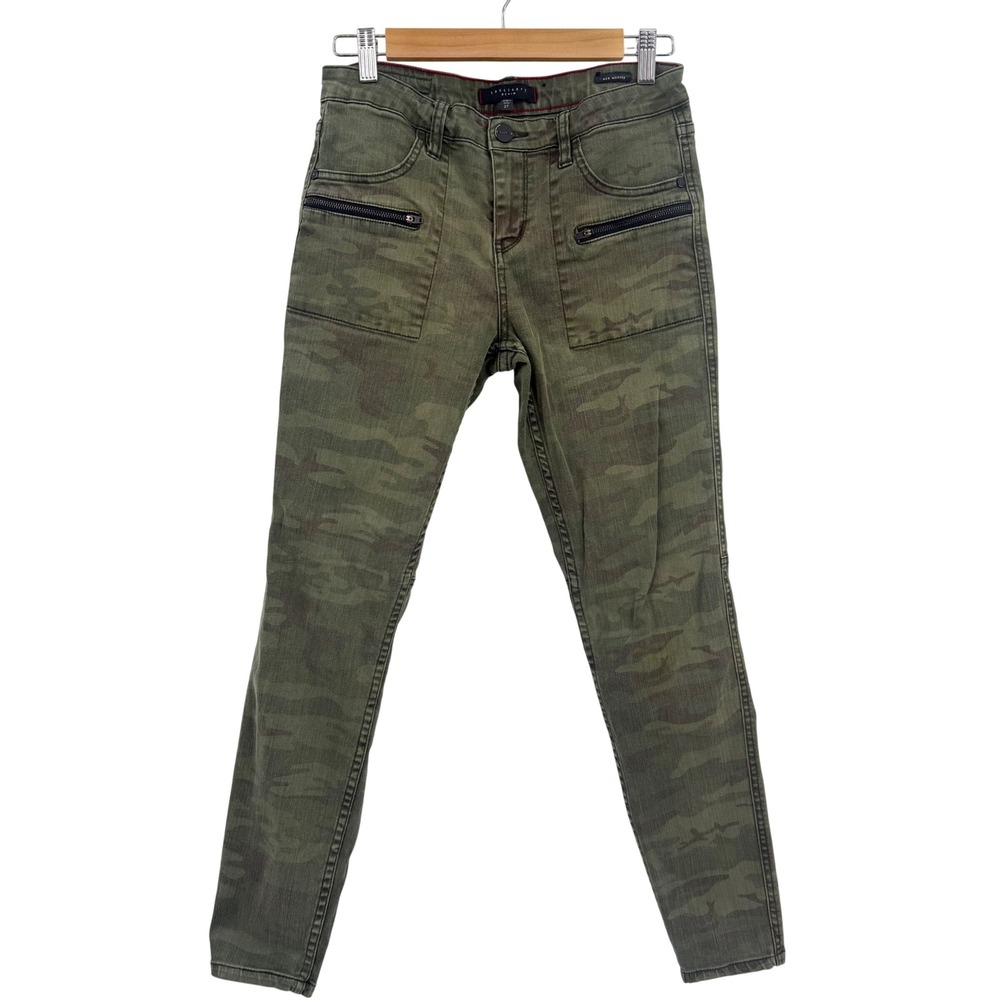 Sanctuary Ace Utility Camo Skinny Jeans Olive Green Zip Pockets Size 27